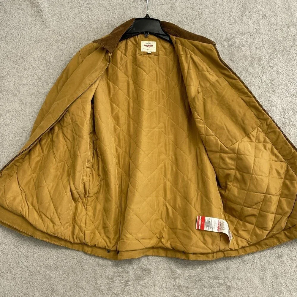 Wrangler Men's L Brown Canvas Quilted Lined Corduroy Collar Jacket jck0249